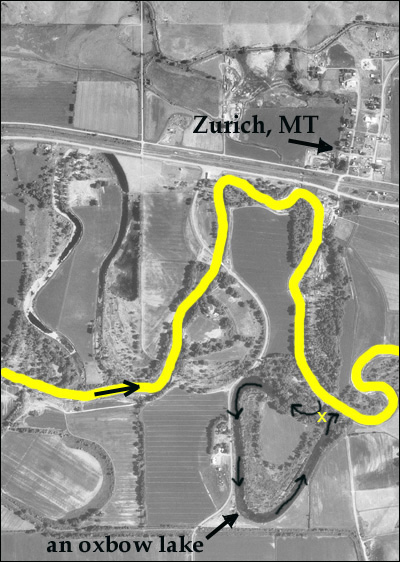 oxbow lake formation. (unlabeled) oxbow lakes on